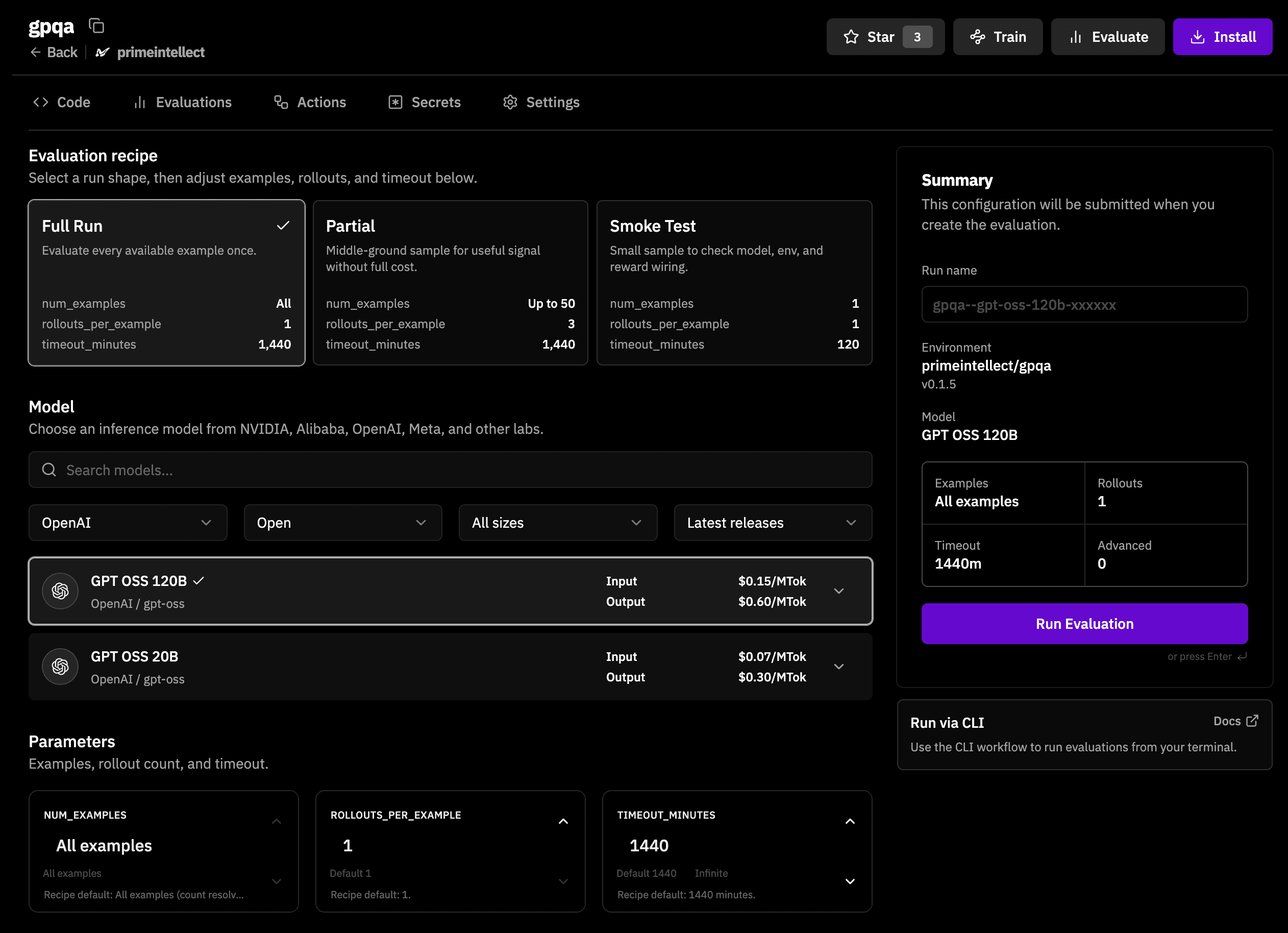 Launching a hosted evaluation on the platform