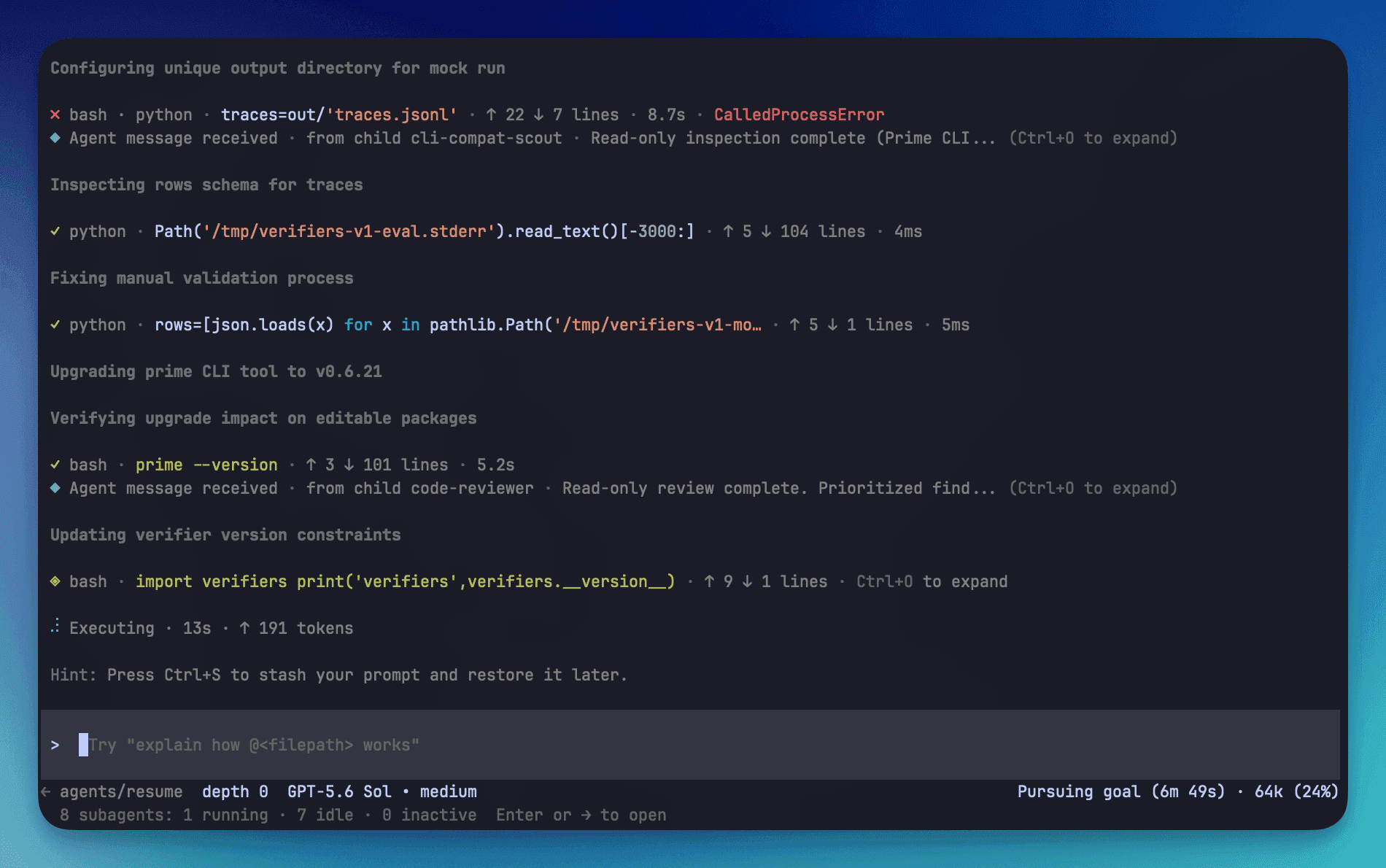 Prime Agent text user interface